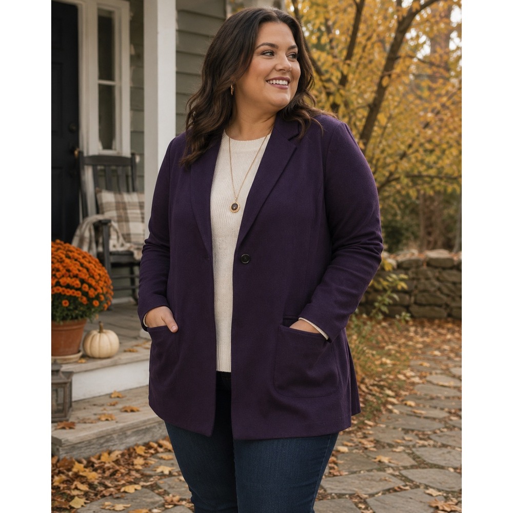 Jaclyn Smith Blazer Women 14P Purple Woolmark Pure New Wool Single Button Coat